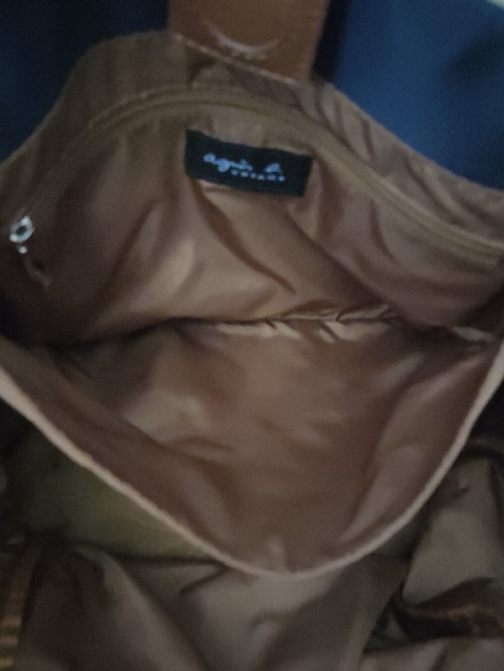 NWOT Agnes B. Navy Nylon Tote with Tan Leather Accents - Picture 9 of 14